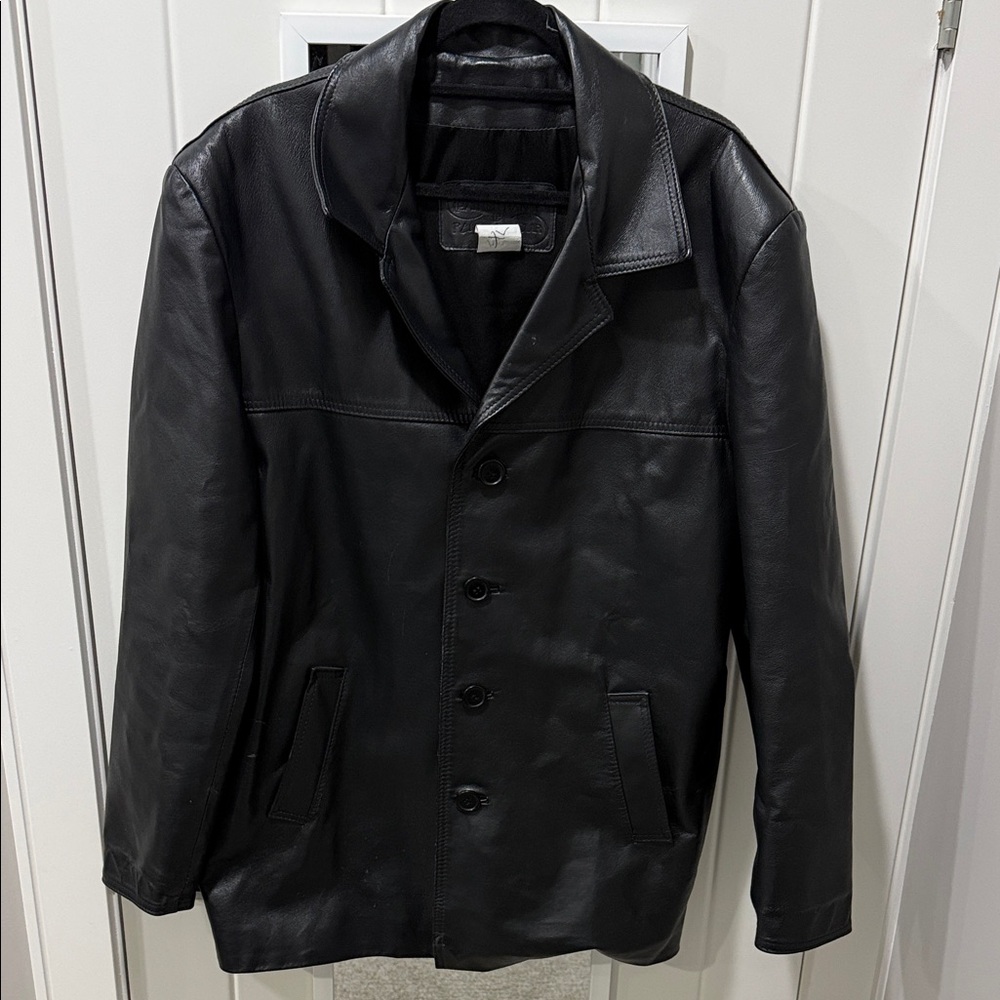 Men's Black Leather Jacket Canadian made at the Leather Ranch PTP 24”